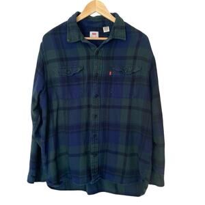 LEVI'S Men's Cotton Plaid Mid-weight Flannel Shirt in Navy/Green, Size X-Large